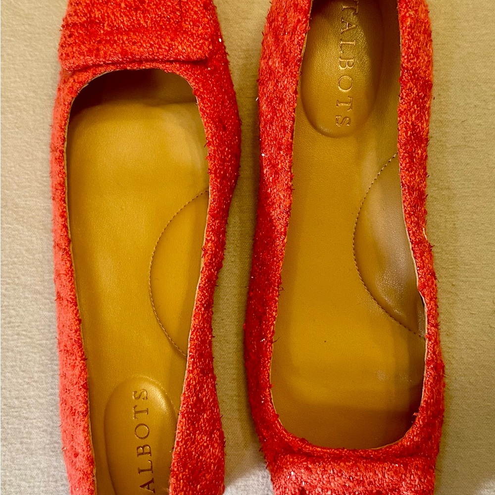 Talbots Shimmering Chinese Red Buckled Ballet Flats